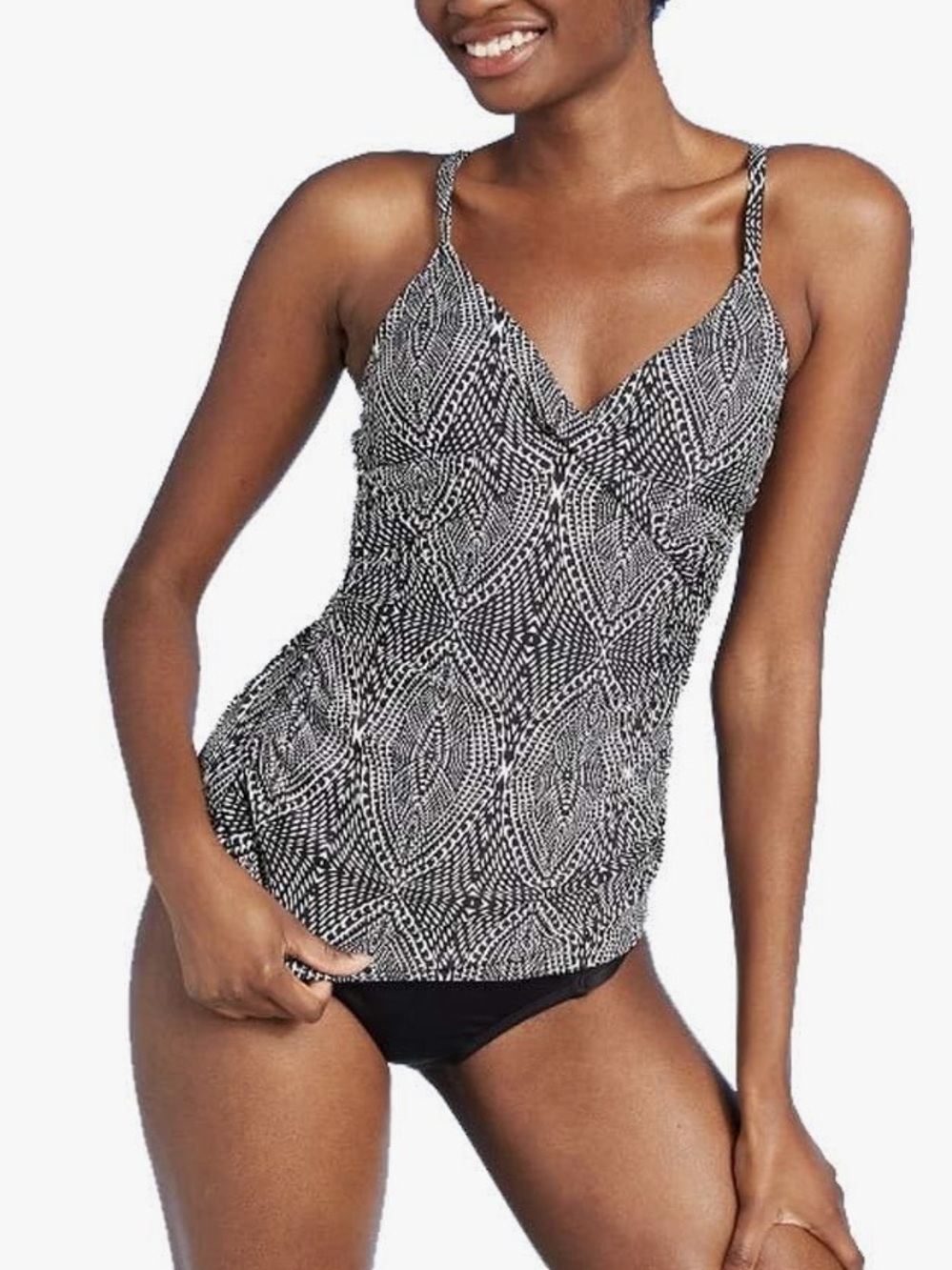 Black & White Patterned Spaghetti-Strap Tankini Top. Size M